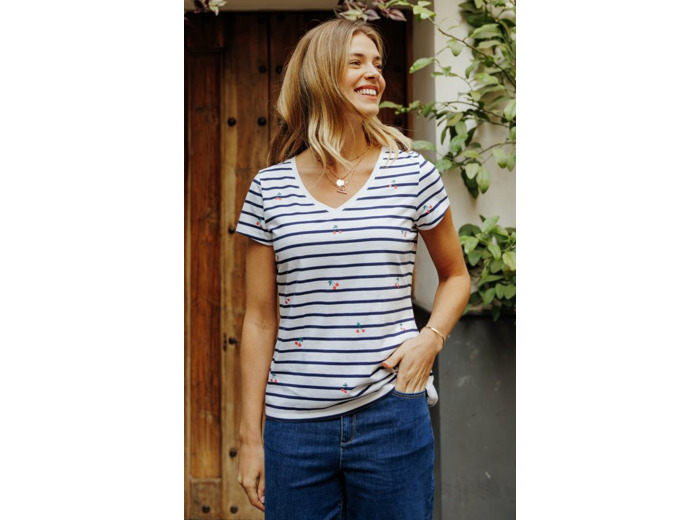 Tee-shirt rayé cerises à manches courtes