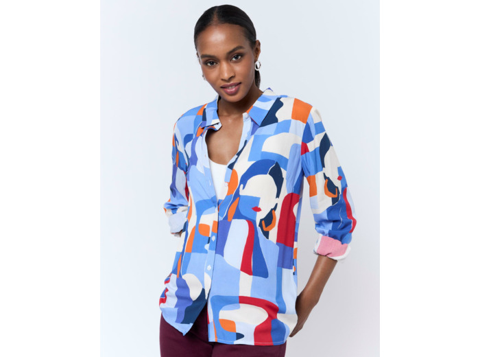 Chemisier manches longues imprimé BLEU Femme
