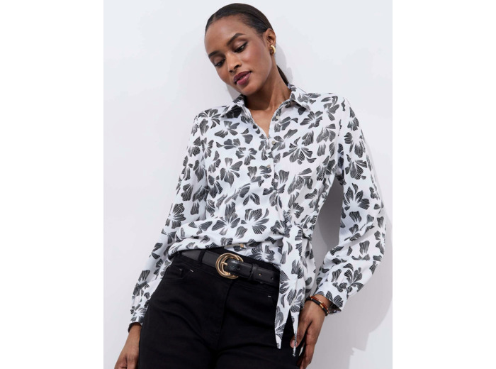 Chemisier manches longues imprimé à fleurs BLANC Femme