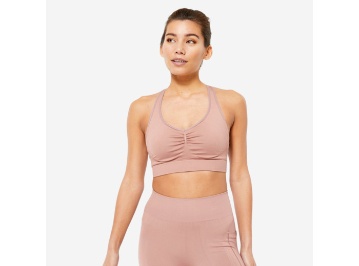 Brassière bretelles croisées maintien léger Femme, Marron givré