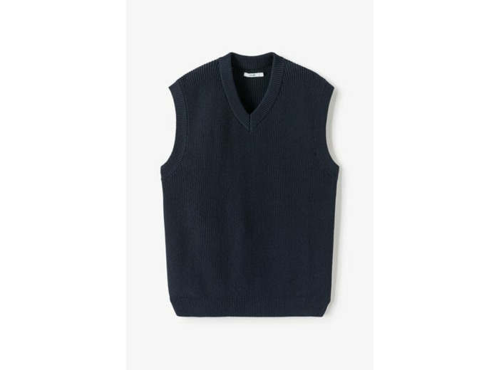 Pull col v sans manches relax - Bleu moyen