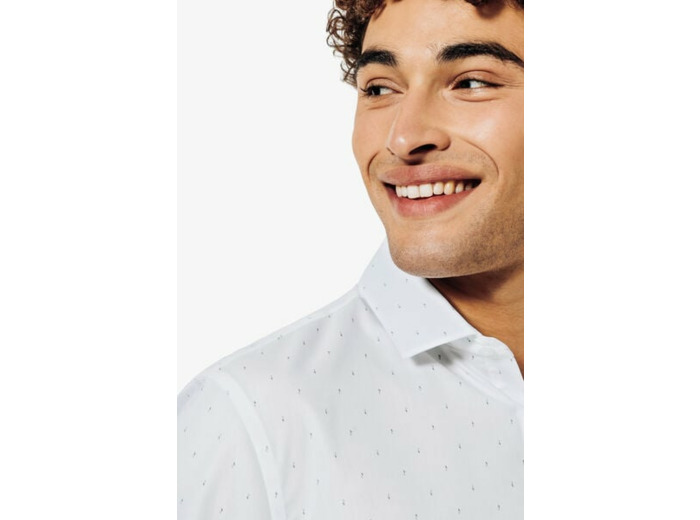 Chemise sans repassage en coton imprimée - Blanc