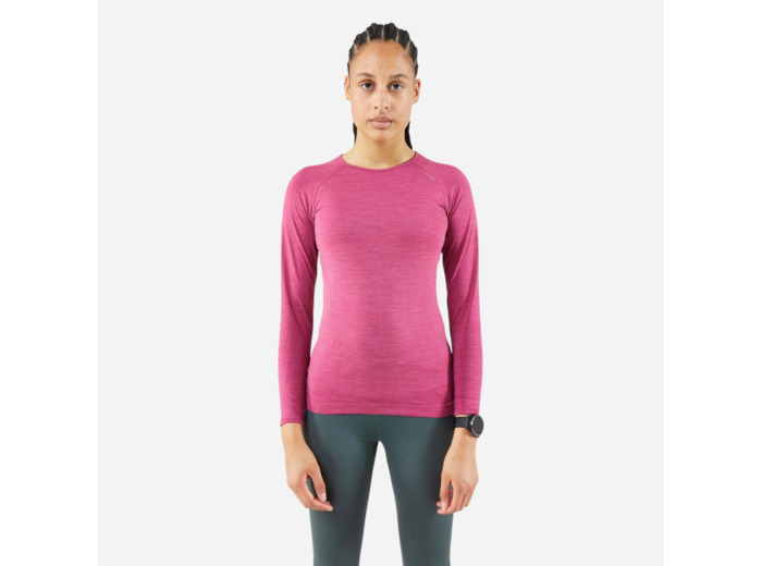 T-SHIRT MANCHES LONGUES RUNNING KIPRUN RUN 500 FEMME SANS COUTURE FIT ROSE