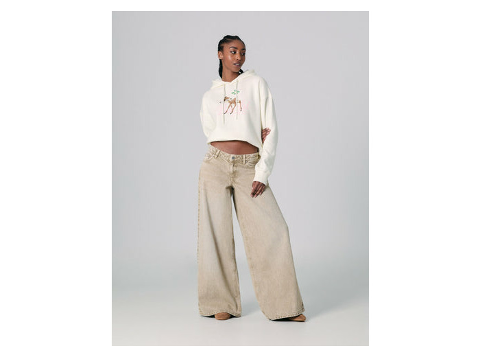 Jean maxi wide leg taille basse beige kaki