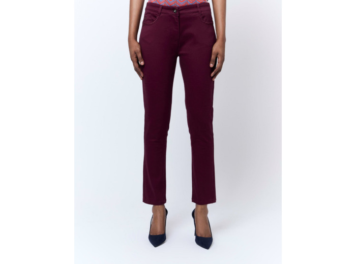 Pantalon 7/8 slim uni AUBERGINE Femme