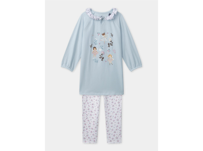 Chemise de nuit bleu clair imprimée fée et legging fleuri Fille