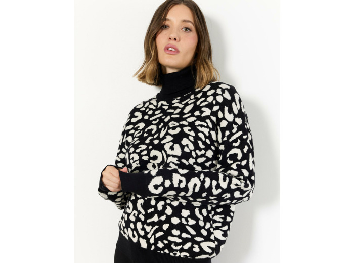 Pull épais 100% coton bicolore NOIR Femme