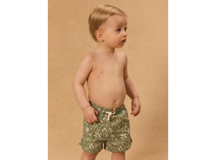 Short de bain kaki imprimé jungle