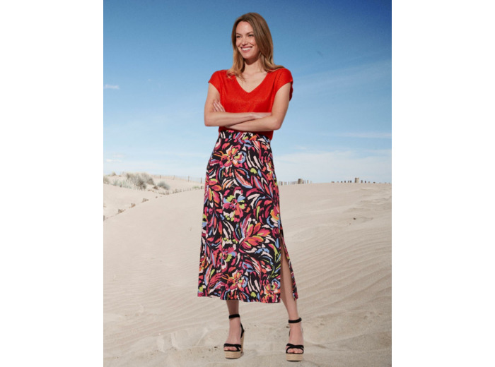 Jupe midi imprimée NOIR