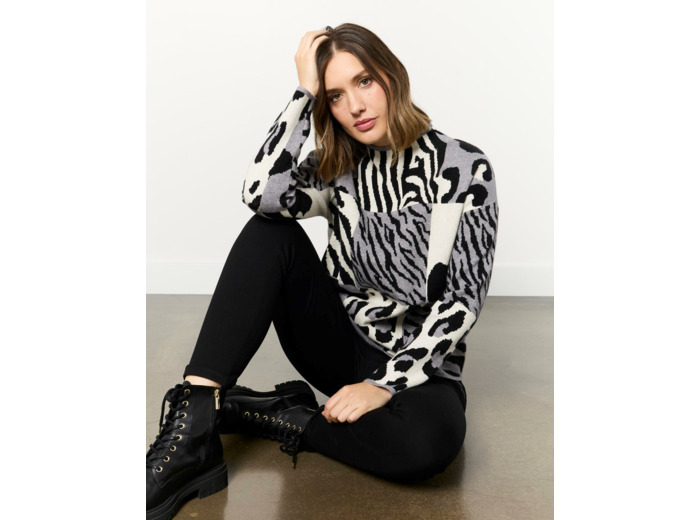 Pull épais jacquard GRIS Femme