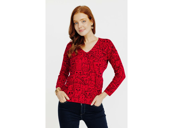 Pull imprimé chats avec strass