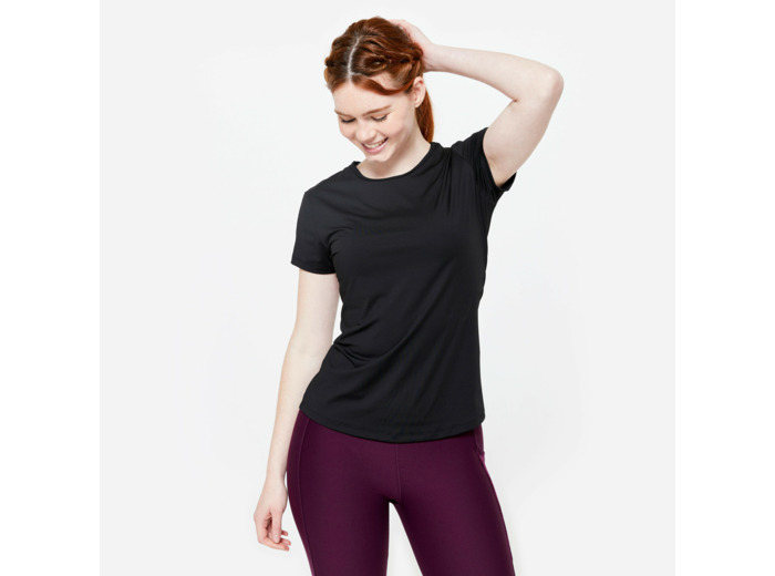 T-shirt manches courtes fitness cardio femme Noir