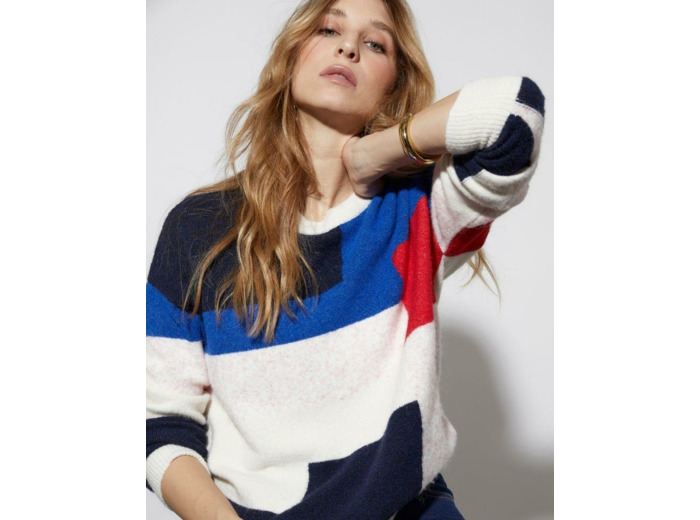 Pull épais en mélange laine color bloc ECRU Femme