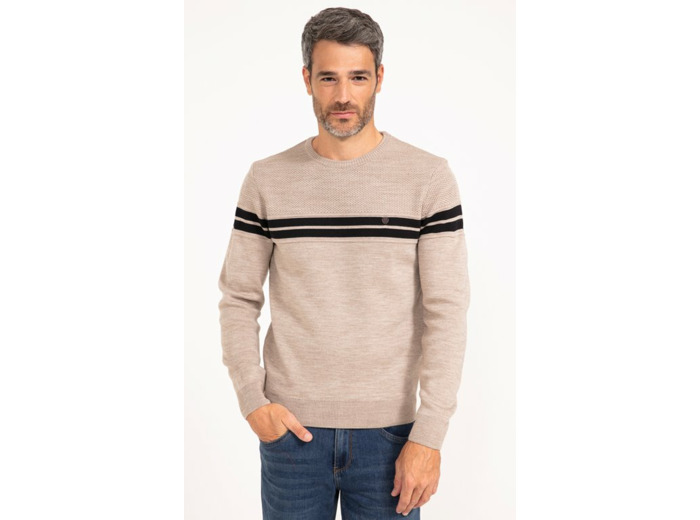 Pull col rond rayé Miel