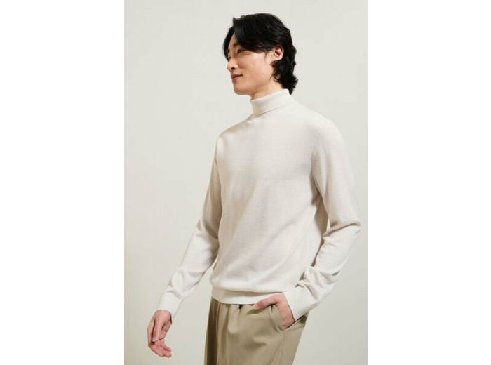 Pull col roulé mérinos - Ecru