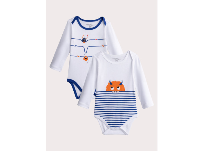 Lot de 2 body manches longues à motif monstre pour bébé garçon