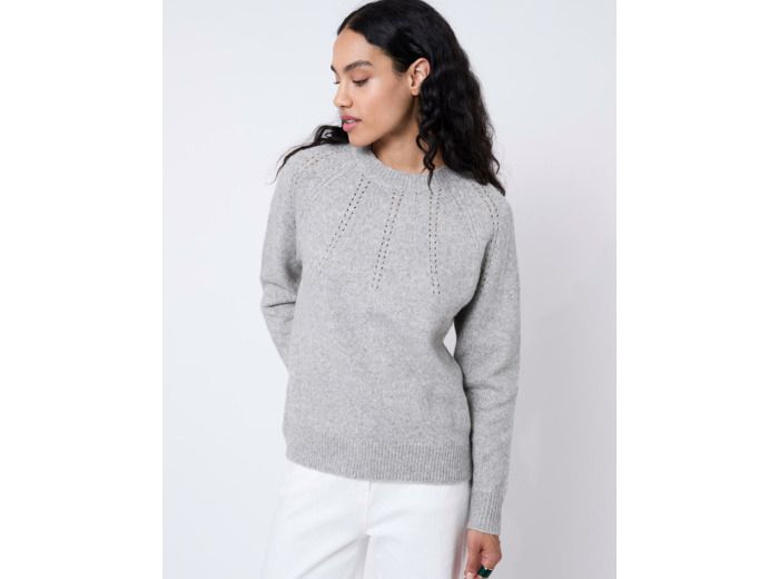 Pull épais en mélange laine chiné GRIS Femme