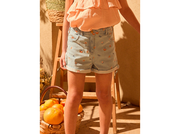 Short en jean à fleurs