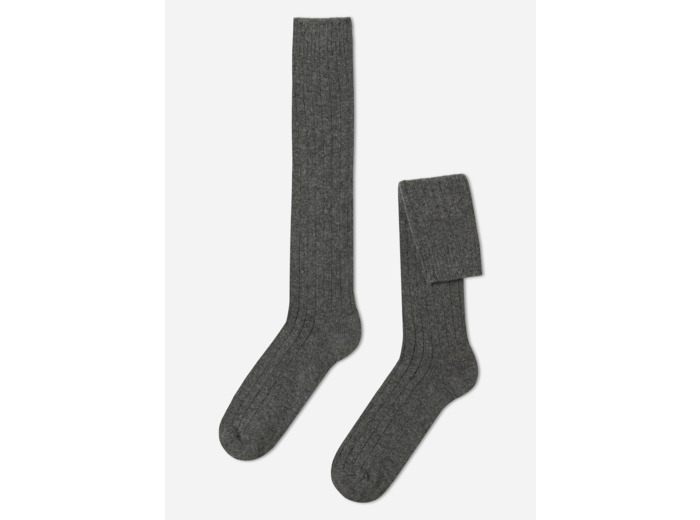 Chaussettes longues côtelées avec laine et cachemire pour homme
