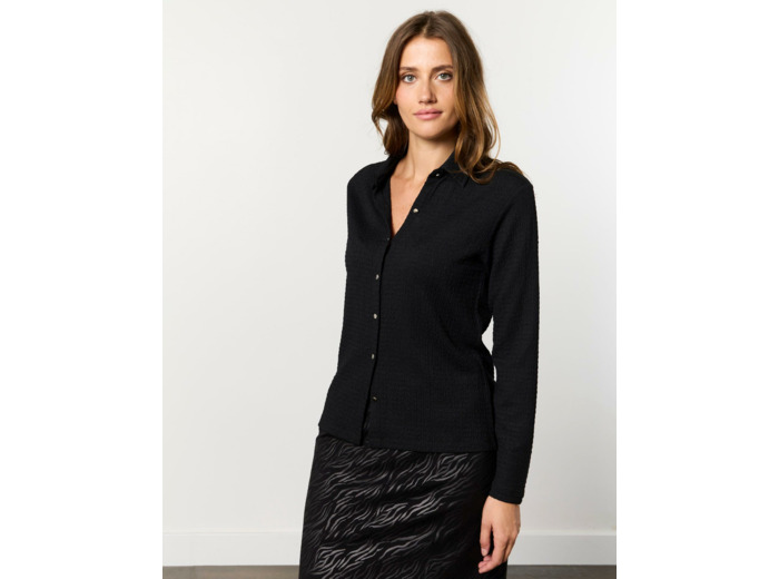 Chemisier maille manches longues uni NOIR Femme