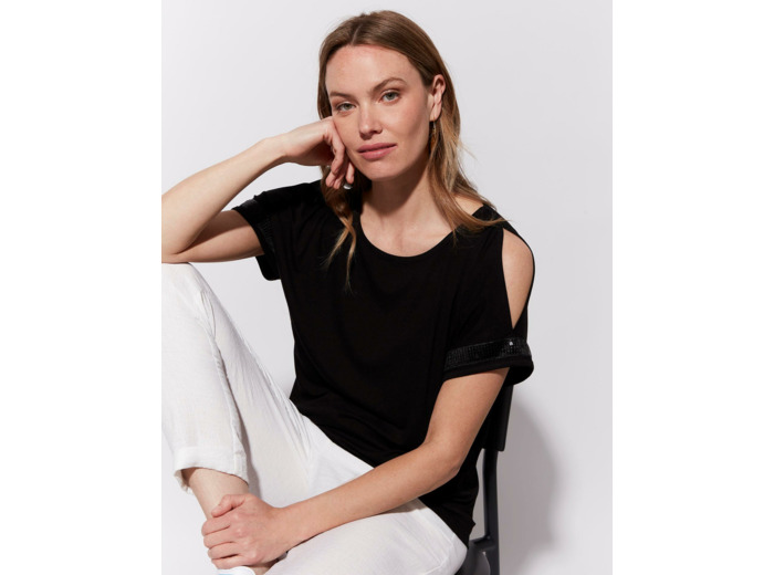 T-Shirt manches courtes uni NOIR Femme