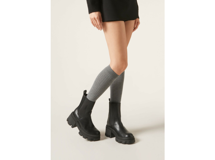 Chaussettes longues en cachemire côtelées