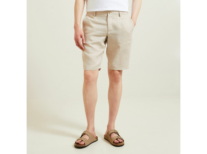 Bermuda chino en lin uni - Ecru