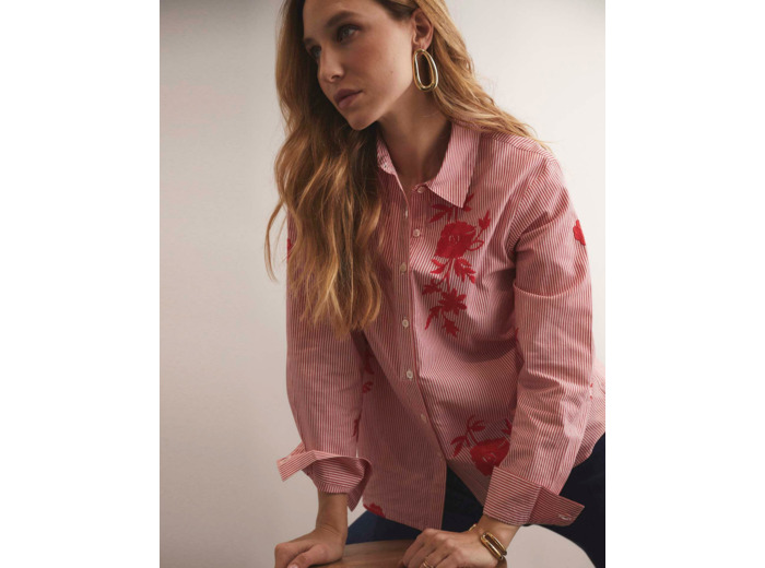 Chemisier manches longues rayé ROUGE Femme