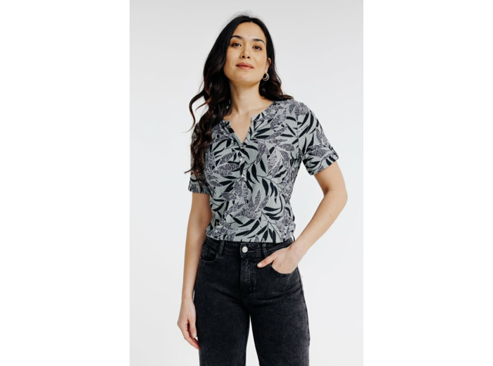 Tee-shirt imprimé zèbre col mao