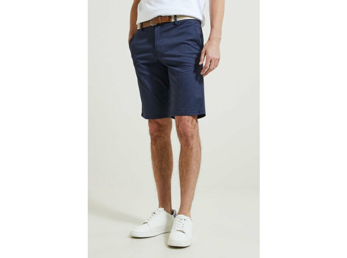 Bermuda chino uni avec ceinture - Bleu foncé