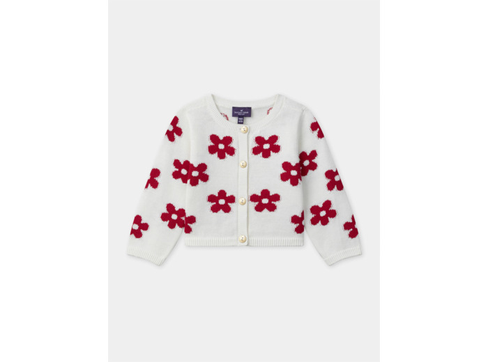 Cardigan blanc à motif fleur rouge Bébé Fille