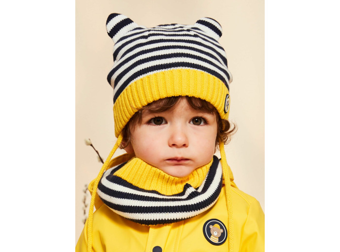 Bonnet en tricot bleu marine avec oreilles 3D et rayures