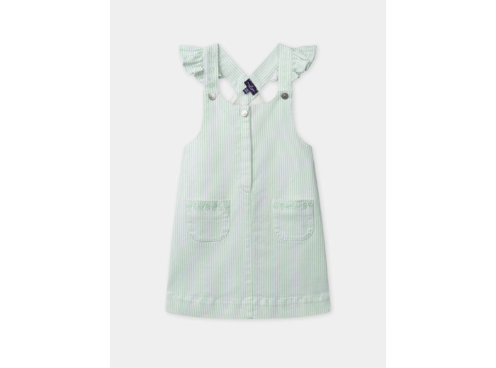 Robe salopette à rayures vertes en jean denim Fille