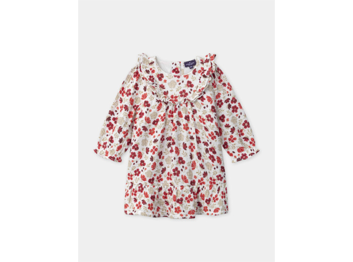 Robe écru en double gaze de coton imprimé floral Bébé Fille