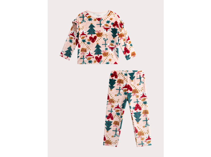 Pyjama en velours thème Noël pour fille
