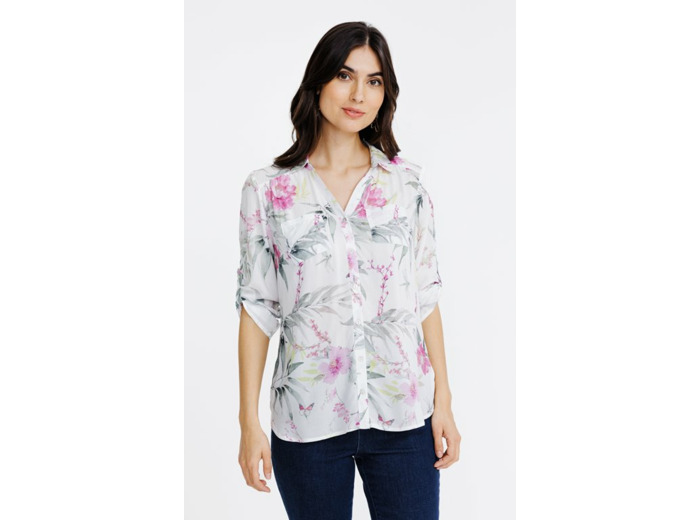 Chemise imprimé fleur et papillon