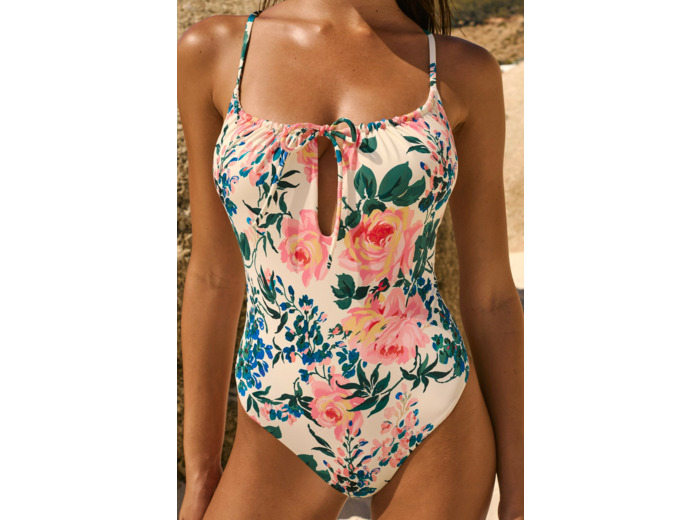 Maillot de bain 1 pièce fleuri avec noeud,Maillot de bain 1 pièce fleuri avec noeud;${refinementColor}