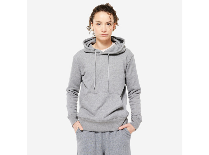 Sweat à capuche en coton fitness femme, gris