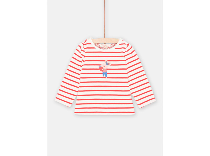 T-shirt rouge et blanc réversible bébé fille