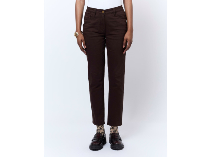 Pantalon 7/8 slim uni MARRON Femme