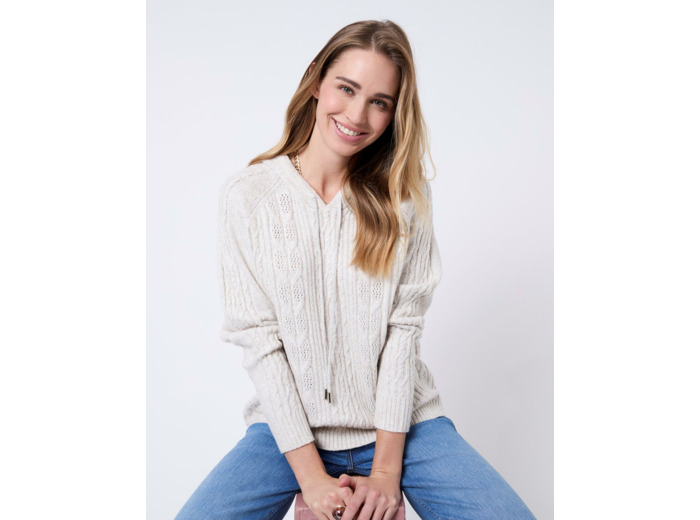 Pull épais en mélange laine uni BEIGE Femme