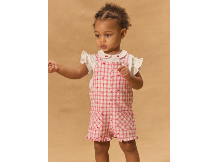 Salopette courte vichy cerises