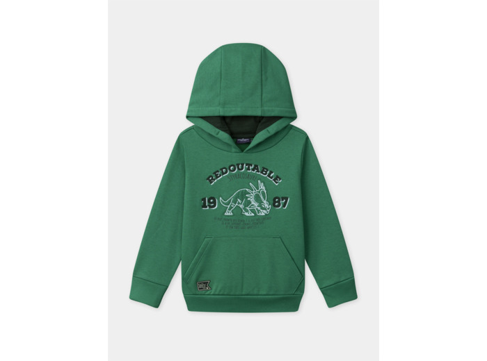 Sweat à capuche vert foncé avec patch dinosaure Garçon