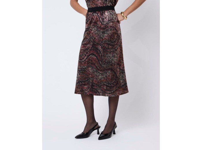 Jupe midi droite imprimée NOIR