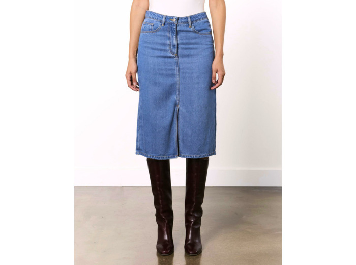 Jupe midi uni BLEU CLAIR