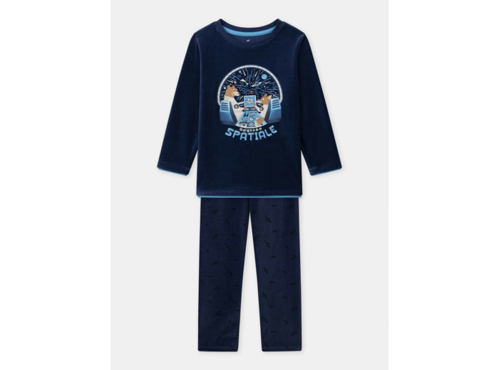 Pyjama bleu foncé en velours imprimé ours Garçon