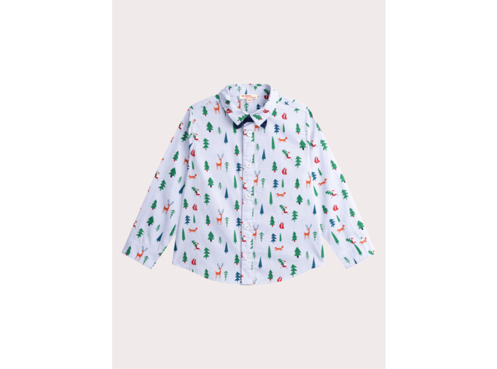 Chemise manches longues bleue imprimée et nœud papillon