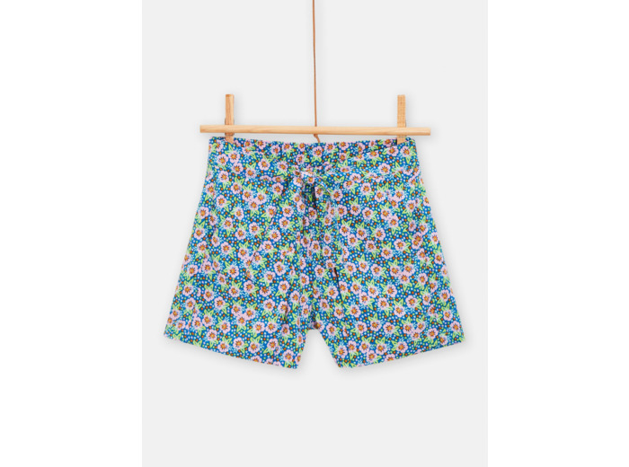 Short vert d'eau avec broderies fleuries pour fille