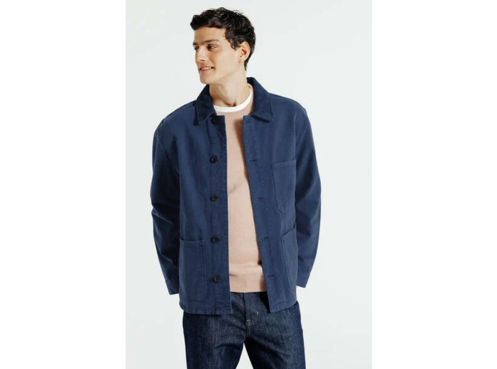Veste col chemise en velours boutonnée - Bleu