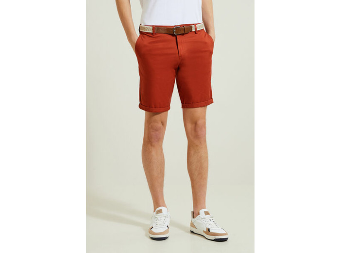Bermuda chino uni avec ceinture - Orange foncé